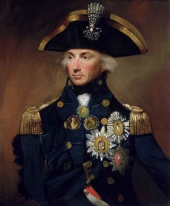 Admiral Nelson had previously lost his right arm in battle. It is not clear in which liquor barrel it was stashed. Oil on canvas by Lemuel Francis Abbott [Public domain], via Wikimedia Commons